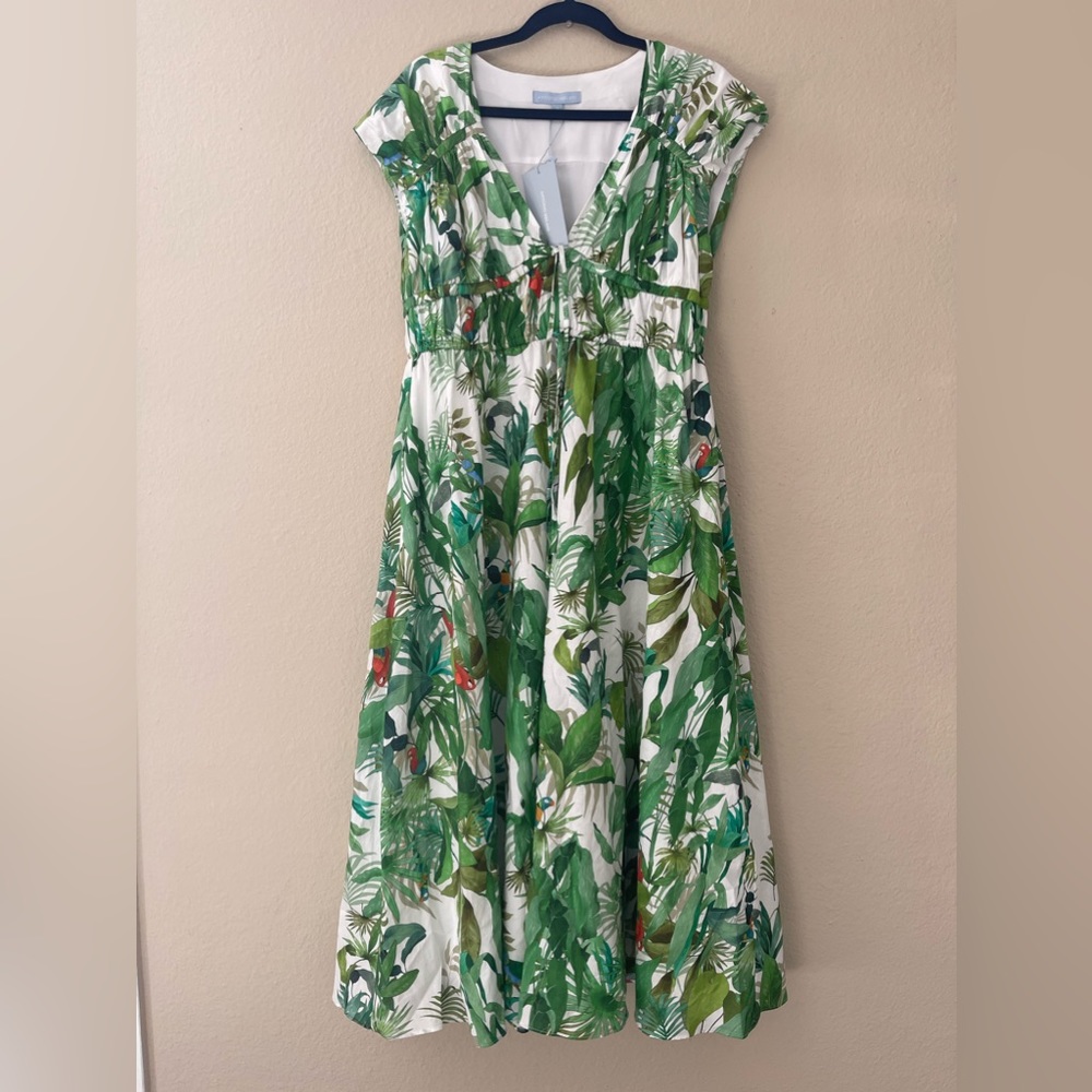 NWT Antonio Melani Victoria Tropical Print Poplin V-Neck Cap Sleeve Midi Dress - Picture 3 of 8